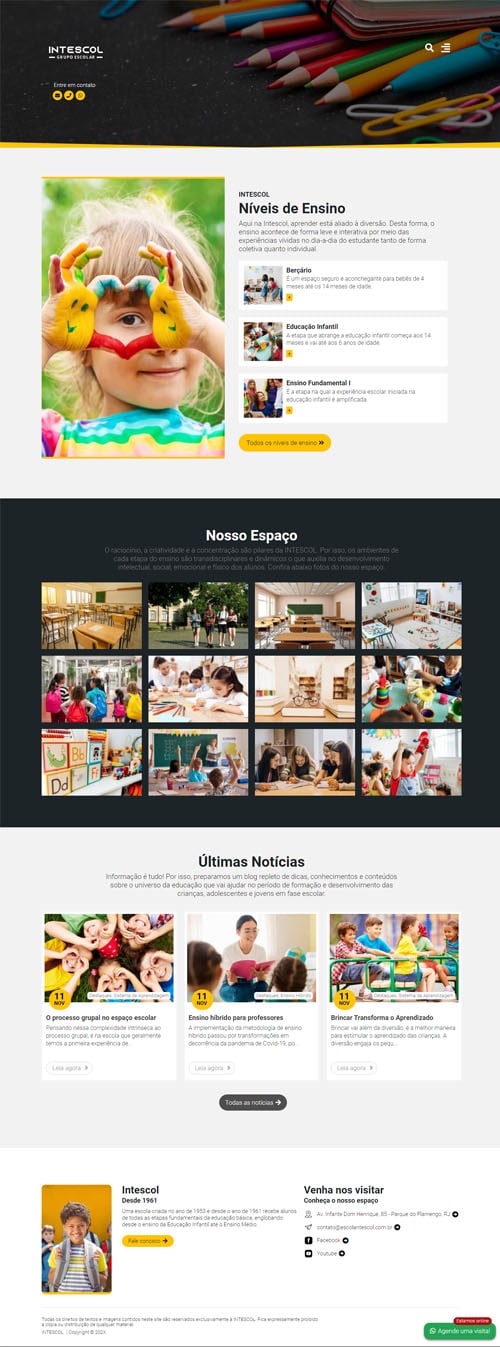 Modelo de Site educacional para escolas particulares, colégios, creches, centros de ensino e escolas infantis