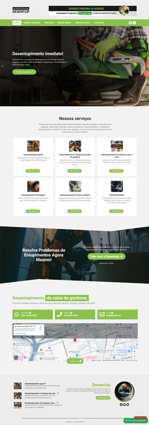 Página inicial comleta projeto Desentup - Site para Desentupidoras