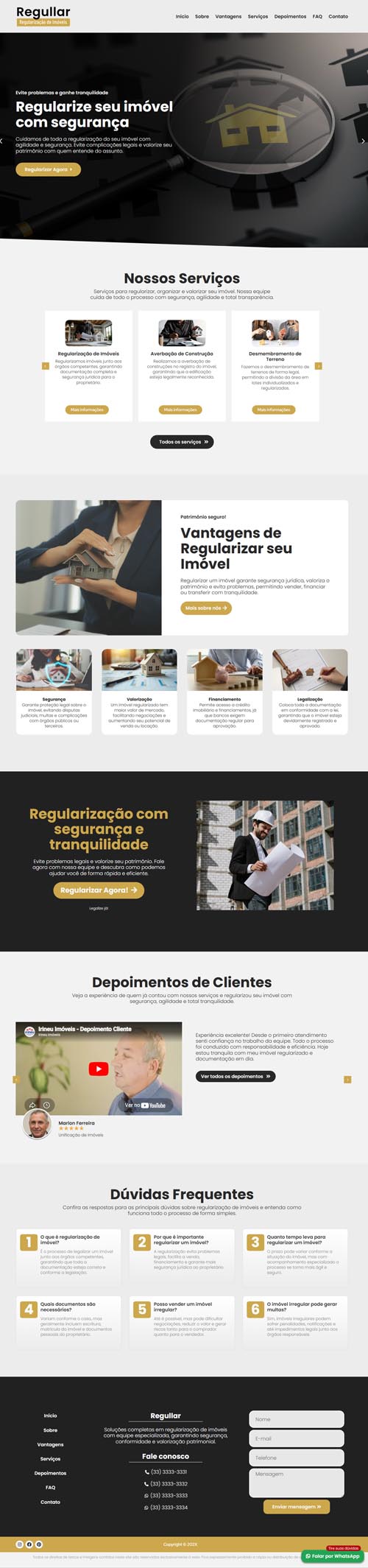 Página inicial completa Regullar- Site para empresa de regularização de imóveis